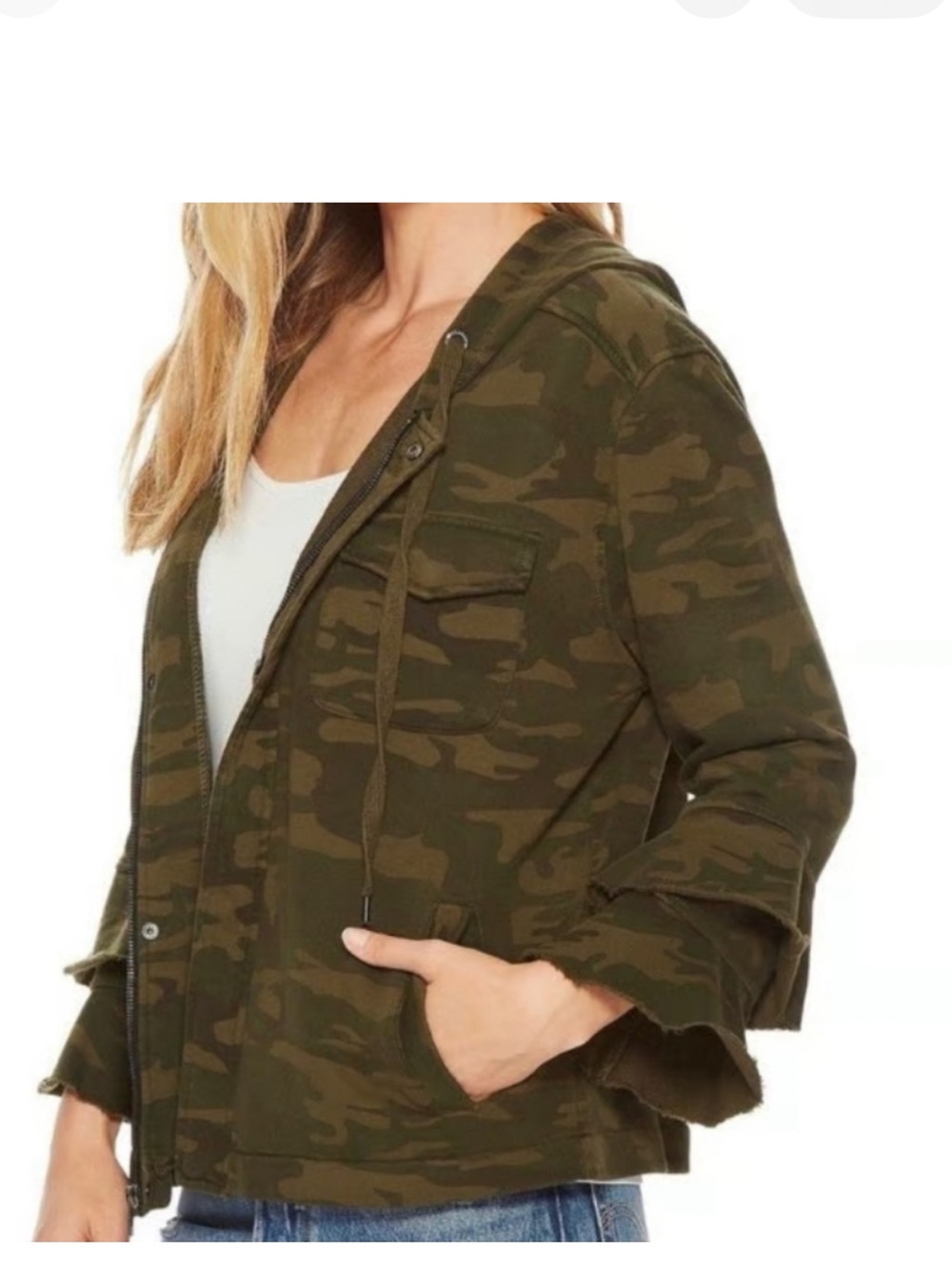 Sanctuary Camouflage Hooded Utility Jacket in Olive Anthropologie sz L